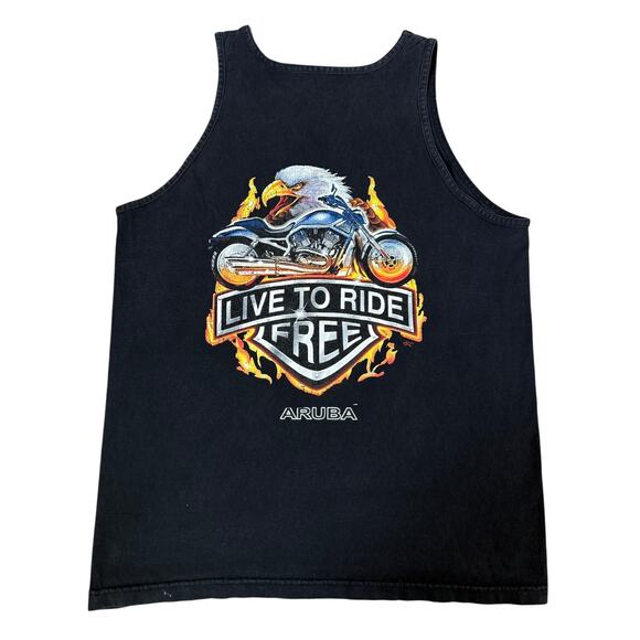 Vintage 90s Aruba Live To Ride Free Eagle Motorcycle Tank Top Black Biker M - Picture 1 of 8